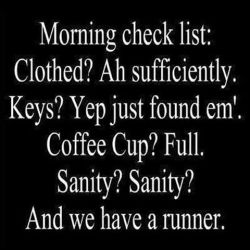 masochisticprincessbelle:  instructor144:  Me, most mornings.  It truly proves how insane I am that I would even check for sanity anymore. That ship sailed a longggg time ago 🤷🏻‍♀️  @empoweredinnocence