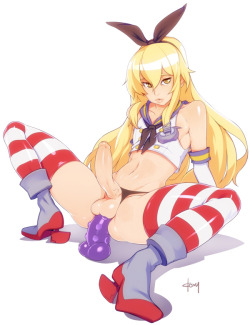 freefutanariporn:Shimakaze sitting on a dildo - Art by Doxy Click here to see more rule 34 Kancolle dickgirl hentai