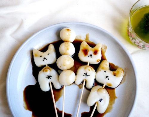 DIY Shiba Inu Mitarashi Dango  Mitarashi is the sweetened soy sauce that is brushed onto the dango, 