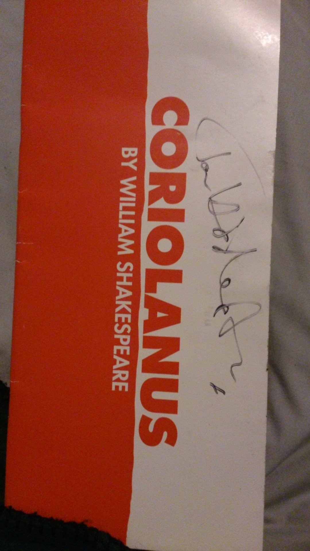 sherlocksmoustache:  GIVEAWAY  Programme for Coriolanus - signed by: Tom Hiddleston