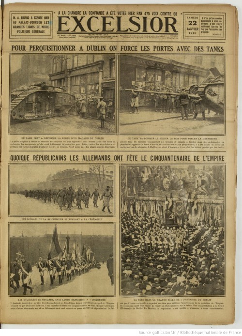 thisdayinwwi:Excelsior #OTD Jan 22 1921 publishes photos of tanks in #Dublin. On right British using