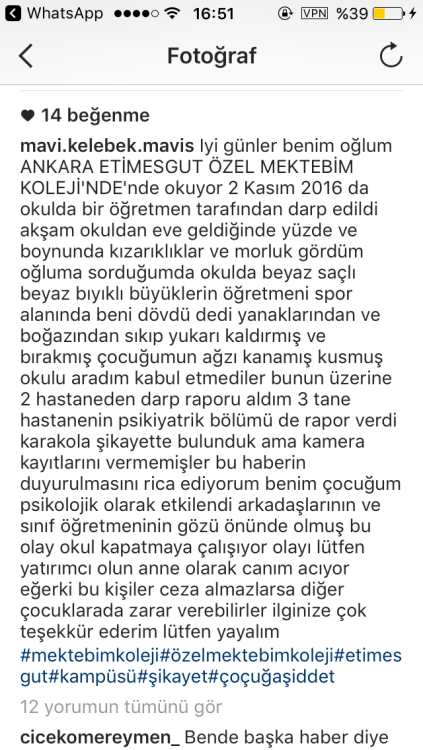 halaycibasi:  Arkadaşlar herşeyi bi kenara koyun vicdanınızla okuyun. ANKARA ETİMESGUT ÖZEL MEKTEBİM KOLEJİNDE okuyan ufak arkadaşımız öğretmeni tarafında resimde gördüğünüz üzere darp edilmiştir.Resimdeki çocuk sizin kardeşlerinizden