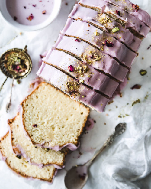 sweetoothgirl:  Sour Almond Loaf Cake With Lemon Hibiscus Glaze