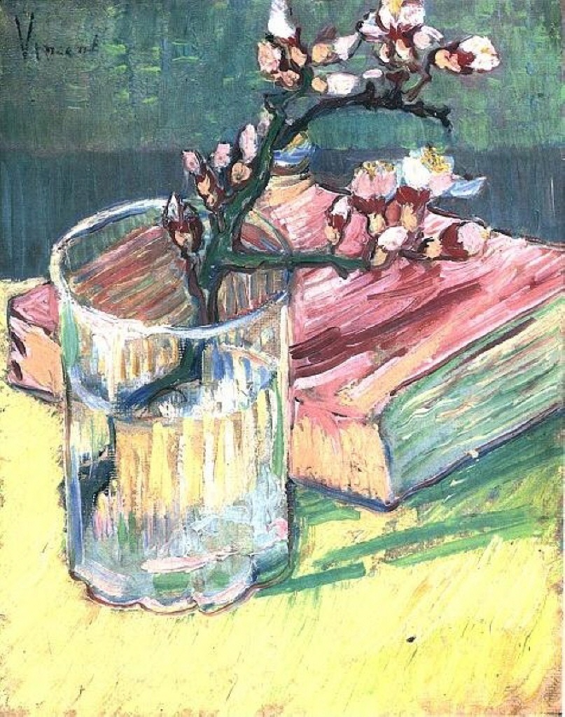 vincentvangogh-art:  Blossoming Almond Branch in a Glass with a Book, 1888 Vincent
