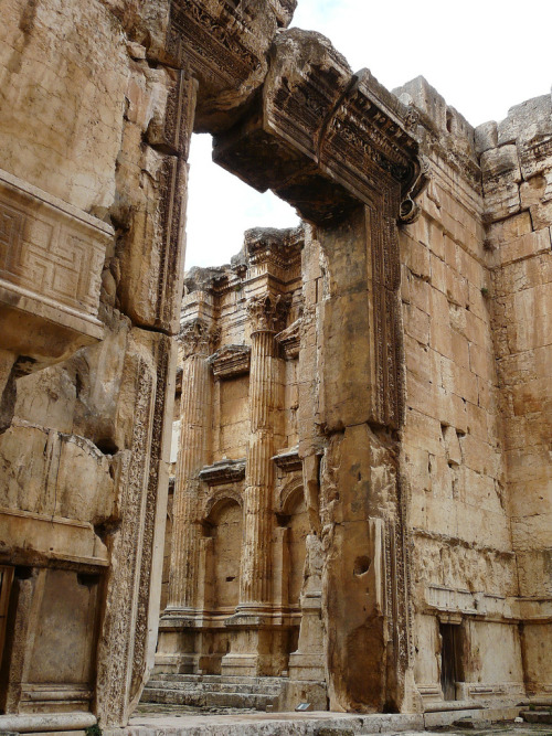 ancientart: The Temple of Bacchus at Baalbek, Lebanon, ca. 150 AD. This stunning Roman temple, still