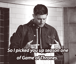   Game of Thrones night at the bunker.  SPN 9x04 “Slumber Party” 