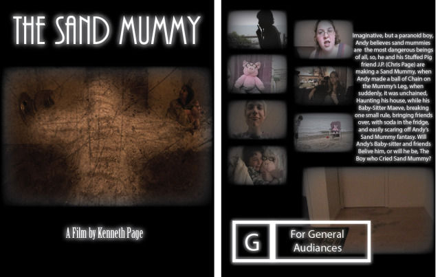“The Sand Mummy“ #The Sand Mummy #Rated G#illustrations#poster #front and bacl  #Creepy kids film #stuffed pig#Sand Mummy#YouTube video