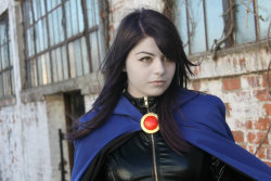 angelophile:  Raven by Juliana-Nasome on Deviantart.  I made the cloak, boots, brooch, gloves, and belt. I dyed my hair violet with Manic-Panic semi-permanent UltraViolet. I ordered the leotard on ebay, and the tights are by We Love Colors. The makeup