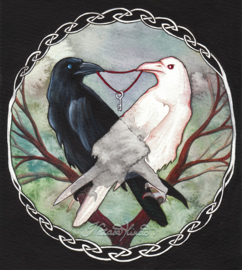 natasailincic:Huginn and Muninn, Thought and Memory, Odin’s crows. They flew over the world and retu