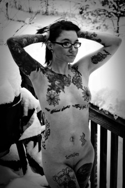 inkedbitch91:  #tatted #me # snow #glasses #blackandwhite Photo credit : Nevermore Studios