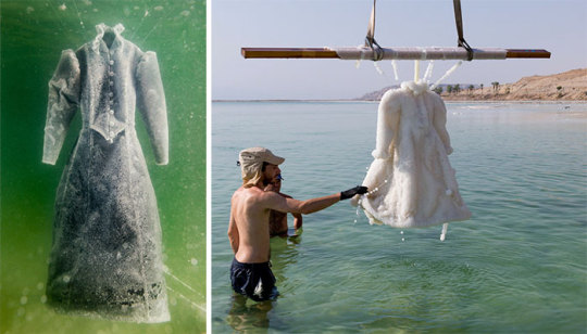  Artist Immeserses Gown In The Dead Sea For 2 Years And It Transforms Into a Salt Crystal Masterpiece 