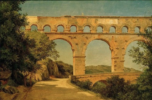 Carl Morgenstern (1811 - 1893) - Pont du Gard near Nîmes. 1841. Oil on paper on canvas.