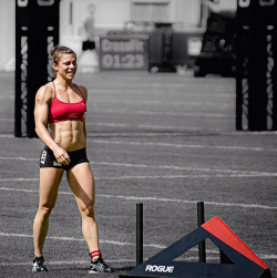 crossfitters:  Julie Foucher closing in on the finish line for the Sled Push at the CF Games 2014. Diffracted_photos