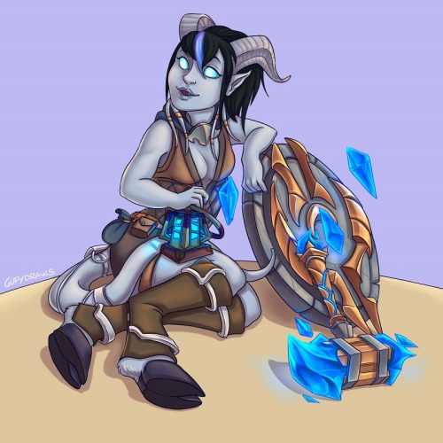 garrison-of-misfits:Toon commission of Morphie’s lovely draenei Cyanyssa, happily relaxing with her 