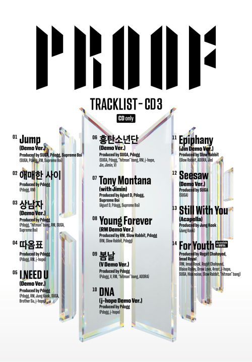 BTS ‘PROOF’ Tracklist CD 3(CD ONLY tracks except the last track) 
