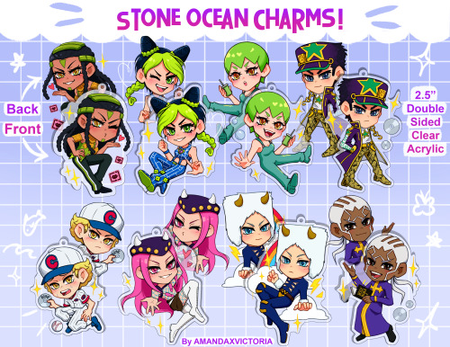 Made some new Stone Ocean charms! They’re up for preorder now in my shop! Reblogs are super apprecia