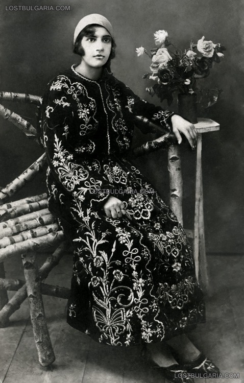 rumelia:a young Sephardi Jewish girl wearing traditional clothes, from Dupnica, Bulgaria, 1920s