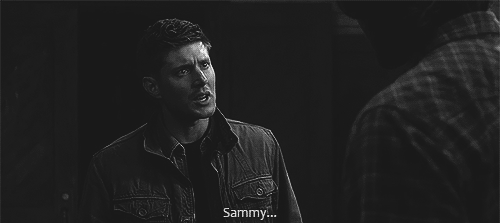 toomanyfandomssomanyfeels:  jaredimplecki:  THE WAY HE LOOKS UP THOUGH, in the second gif sam is looking at the ground avoiding eye contact trying to reign himself in, and when dean says ‘sammy’, sam actually looks UP at him, even though hes so