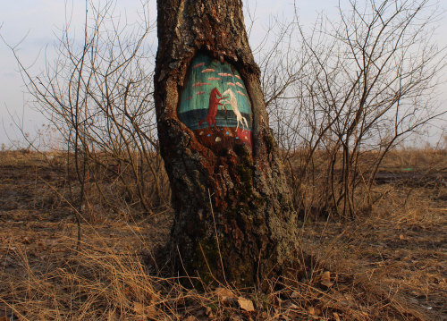 itsloriel:  Paintings on trees. Street art adult photos