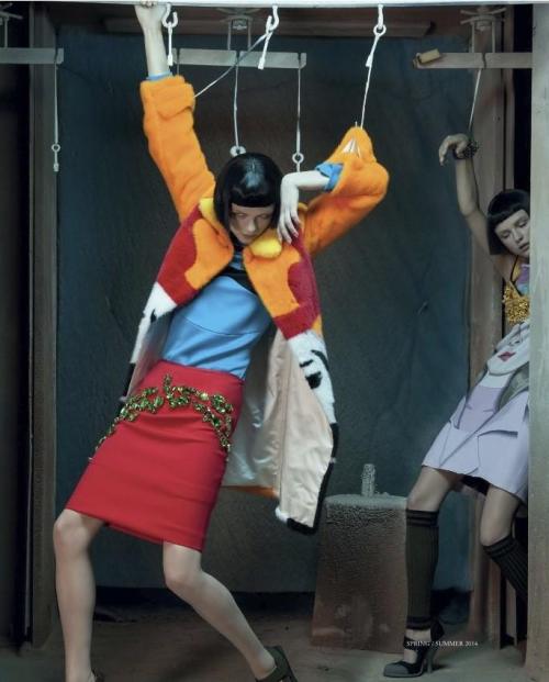 artofashion:  Rasa Zukauskaite in ‘Morphosis’ by Lucia Giacana for ODDA Magazine, Fall/Winter 2014 Rasa Zukauskaite succumbs to mannequin mania in ‘Morphosis’ Special Prada Archives by Lucia Giacani for ODDA Magazine. Art invades with thought-provoking