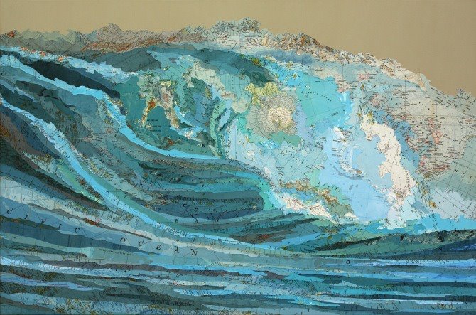Kara&rsquo;s wave, Matthew Cusick (2009)Inlaid maps, acrylic, on panel