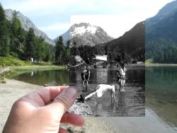 karinakinss:  dear-photograph:  Dear Photograph,It was 70 years ago when my mother dipped her toes in Lake Cavloc, Switzerland along side her father and sister. Beauty was all around them and so were the echoes of youth. My mother’s view has changed