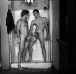 vintagemaleerotica:  Unknorn models in shower, by Nova.Early 1980s 