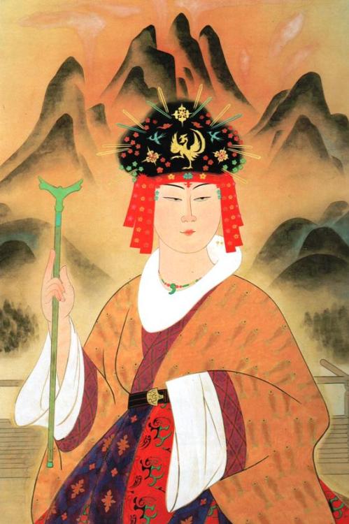 Classical Japanese portrait of the ancient shaman Queen Himiko by Yasuda Yukihiko