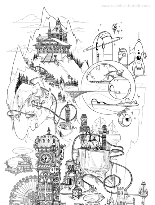 I drew a theme park.This would be suuuch a logistical nightmare.(a bit sad that I had to cut in half