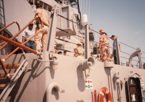 mynavyadventure:Steve Martin and Victoria Tennant visit the Wisconsin 10-20-1990