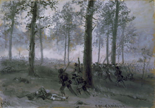 antolldubh:  The Battle of Chickamauga by Alfred Waud, 1863.