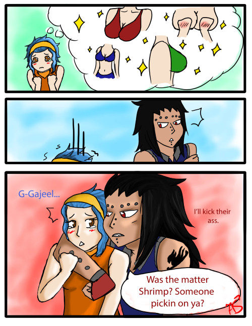 allyshidraws:  Gajevy Love Fest Day 3: “Size” I feel like Levy would get self conscious a lot (I know I do >.>). I’m super happy with this fluffy comic x//3 