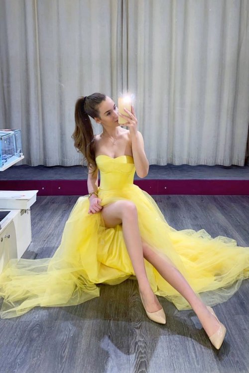 yellow tulle long prom dressbuy here: shdress