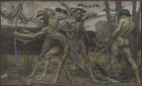 Les Tireurs d’arc = The ArchersGeorge Desvallières (French; 1861–1950)1895Pastels on gray-beige pape