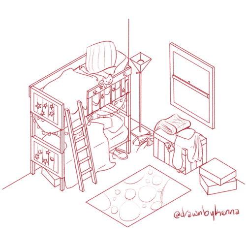 Sketchtember day 13 with my first isometric drawing! Looking at it now the bunk bed came out too sma