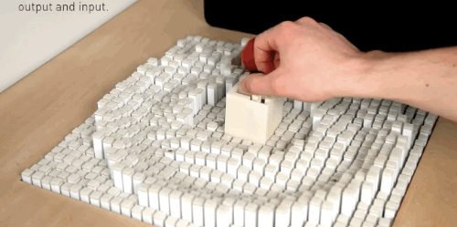 theverge:   MIT’s new shapeshifting display can build miniature buildings     Kinetic Blocks works by feeding spatial information read by a Microsoft Kinect into the display, allowing it to respond to physical objects. The new project is extremely
