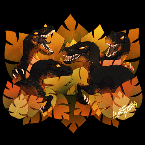 arcanefeathers:Spooky recolor of my Jurassic Park &amp; World raptor designs for Halloween :P Yo