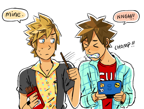 liverpepper:  Roxas: Dunno exactly what pocky day is about, but if it’s an excuse to buy 10 boxes all to myself then I’m in.sora: what about me???Roxas: You still owe me money from when you used my allowance to refill your candy stash!!
