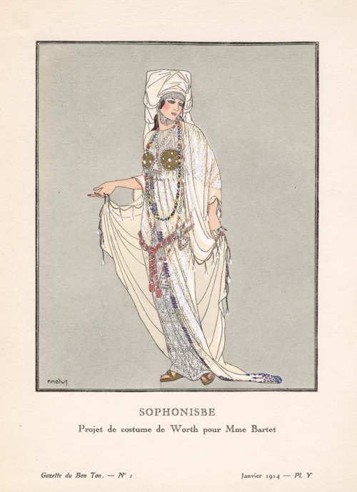“Sophonisbe”Projet de costume de Worth pour Mme Bartet.La Gazette du Bon Ton,Volume 1, N