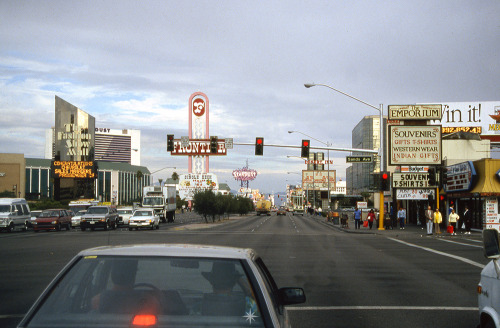vintagelasvegas: Driving up the Strip, December 1990From Aladdin to El Rancho. Jockey Club, souvenir