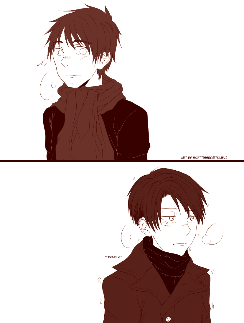 scottissue:   Holding hands to warm up from the cold.  Little fluffy Ereri comic,