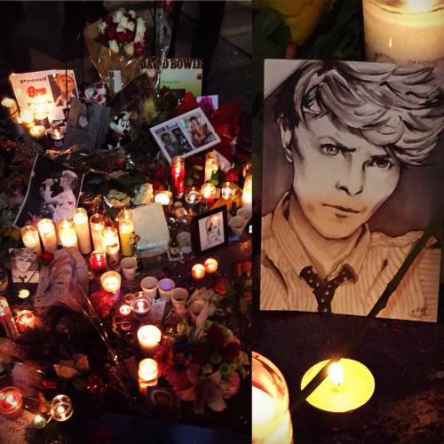 Left a drawing and candle at the #DavidBowie star in #Hollywood tonight. So nice to see such a big t