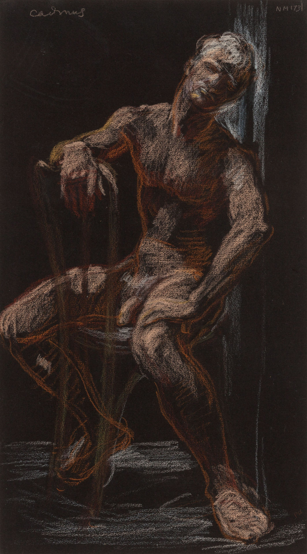 Paul Cadmus (American, 1904-1999), Male Nude, c.1969. Chalk on black paper, 41.9