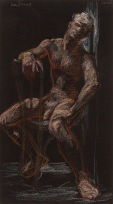 Paul Cadmus (American, 1904-1999), Male Nude, C.1969. Chalk On Black Paper, 41.9