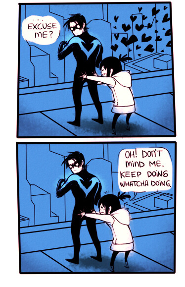 dcu-yufei:  - After 5 failed attempts Yufei is in - Hey guys. Long time no see. This strip I wanted to draw months ago before I fell out of fandom. But lately let’s say I felt a little bit nostalgic so here you are: The inner dream of all Dick Grayson
