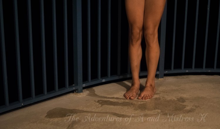 theadventuresofaandk:  Aww. My cute little girl pissed her panties out on the balcony.