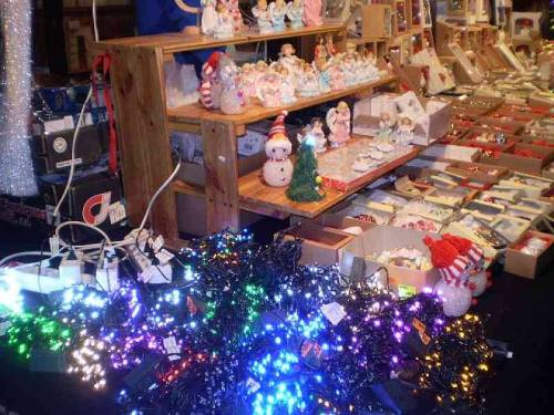 Merchandise offered on Christmas market in city Wroclaw, Poland