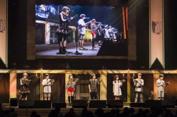 fuku-shuu:  Shingeki no Kyojin seiyuu performing at the Shingeki! Kyojin Chuugakkou “Shingekisai” Reading &amp; Live Event on July 3rd, 2016, where season 2 of the main SnK anime was announced for April 2017! From left to right:Kobayashi Yuu (Sasha),