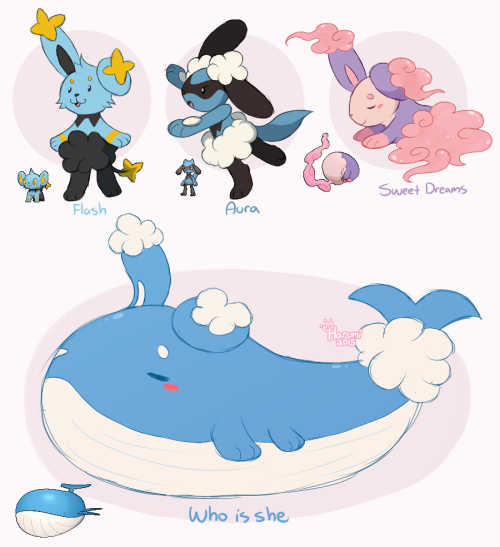 princessharumi:  I was breeding some Buneary in my game the other day and then got inspired to do some crossbreeds, these were definitely a lot of fun !! Also Buneary can breed with Wailord and I find that beautiful. 