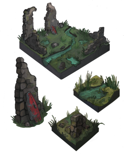 River ruins Another isometric game environment, an old ruin, or an old outpost on the moor, or perha